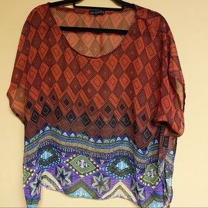 Aztec Patterned Sheer Blouse